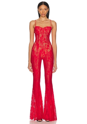 Norma Kamali Underwire Fishtail Jumpsuit With Bodysuit in Tiger Red - Red. Size L (also in M, S).