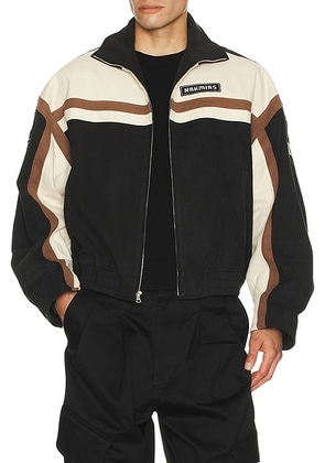 Nahmias Canvas Moto Bomber in Black & Brown - Black. Size L (also in M).