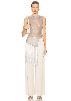 Lapointe Metallic Netting Fringe Asymmetric Top in Silver - Metallic Silver. Size L (also in ).