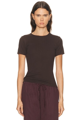 LESET Pointelle Slim Fit Tee in Choco - Chocolate. Size S (also in XS).