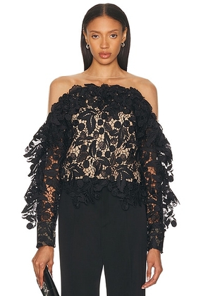 Oscar de la Renta Long Sleeve Blouse in Black - Black. Size 0 (also in 2, 4).