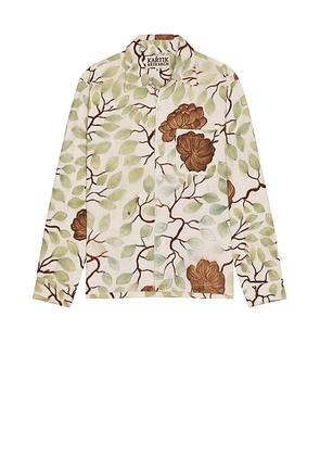 Kartik Research Box Shirt Long Sleeve in Ecru  Teal  & Brown - White. Size XL (also in ).