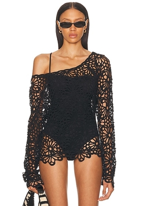 Norma Kamali for FWRD Off Shoulder Raglan Top in Black - Black. Size M (also in S, XS).