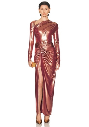 Lapointe Coated Jersey Asymmetric Draped Sarong Dress in Clay - Rose. Size L (also in M, S, XS).