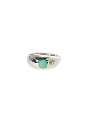 Leigh Miller Pebble Ring in Sterling Silver  Chrysoprase  & Peridot - Metallic Silver. Size 6 (also in ).