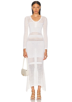MATTHEW BRUCH Striped Mesh Handkerchief Midi Dress in White - White. Size L (also in S, XS).