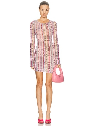 Missoni Viscose Lamé Mini Dress With Pixelated Zigzag Motif in Multicolor With Pixelated Zigzag Motif - White. Size 36 (also in 38, 40, 42).