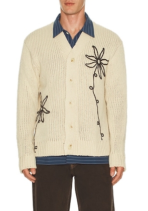 NN07 Mika Flower Cardigan in Ecru - Cream. Size L (also in M, S, XXL/2X).