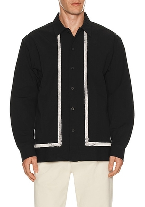 NN07 Reed Embroidered Button Up Overshirt in Black - Black. Size L (also in S, XXL/2X).