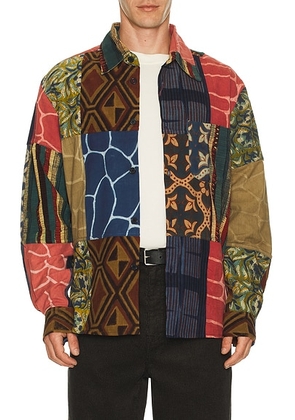 Kardo Luis Oversized Long Sleeve Shirt in Patchwork 08 Multi - Brown. Size L (also in M, S).