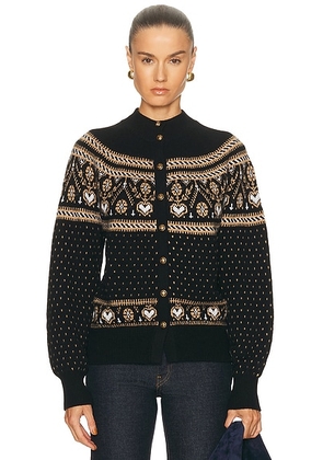 KHAITE Marc Cashmere Cardigan in Black & Camel Multi - Brown. Size S (also in ).