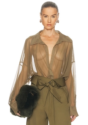 Norma Kamali Super Oversized Boyfriend Shirt Bodysuit in Mushroom - Neutral. Size L (also in M, S, XL, XS).