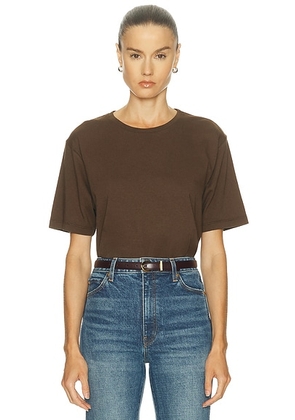KHAITE Mae Short Sleeve Tee Shirt in Bark - Brown. Size L (also in S).