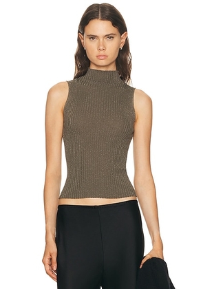 LESET Blake Rib Sleeveless Turtleneck Top in Moss - Olive. Size L (also in M, S, XS).