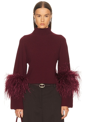 Lapointe Merino Mock Neck Classic Feather Sweater in Crimson - Burgundy. Size L (also in M, S).