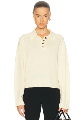 Loulou de Saison Homere Saddle Sleeve Polo Sweater in Butter - Cream. Size L (also in M, S, XS).