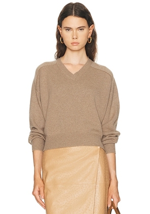 Loulou de Saison Anzor Saddle Sleeve V-Neck Sweater in Taupe - Taupe. Size L (also in ).