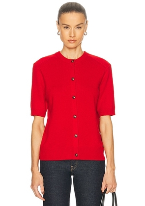 Loulou de Saison Jodi Saddle Short Sleeve Cardigan in Red - Red. Size L (also in M, S, XS).