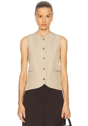 Loulou de Saison Paco High Neck Tailored Vest in Beige - Beige. Size 34 (also in 36, 38, 40).