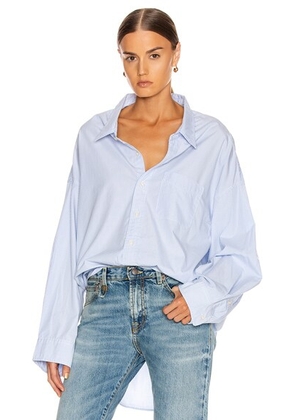 R13 Drop Neck Oxford Shirt in Blue & White Pinstripe - Blue,Stripes. Size L (also in S).