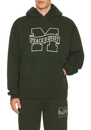 Museum of Peace and Quiet Banner Hoodie in Forest - Green. Size L (also in M, S, XL/1X, XS).
