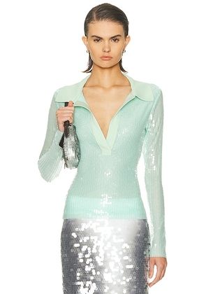 Monse Knit Collar Sequin Polo Top in Seafoam - Mint. Size S (also in ).