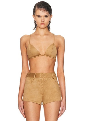 Norma Kamali No Tie Bralette Top in Camel - Brown. Size L (also in M, S, XS).