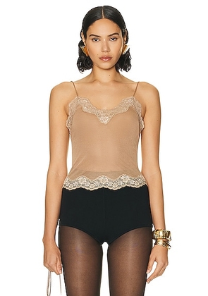 Saint Laurent Sheer Tank Top in Sable - Tan. Size 40 (also in 38).