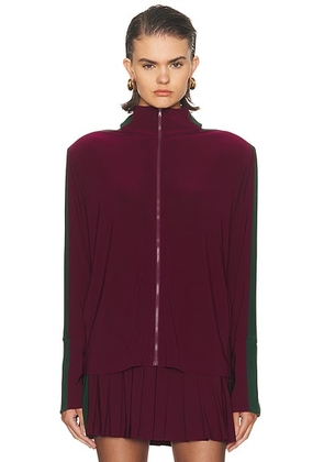 Norma Kamali Side Stripe Turtleneck Jacket in Plum & Dark Emerald - Burgundy. Size L (also in M, S, XS).