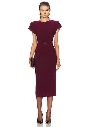 Norma Kamali Cap Sleeve Shoulder Pad Peplum Midcalf Dress in Plum - Burgundy. Size M (also in L, S, XS).