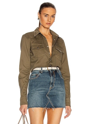 Saint Laurent Classic Western Shirt in Khaki Stonewash - Green. Size XS (also in ).