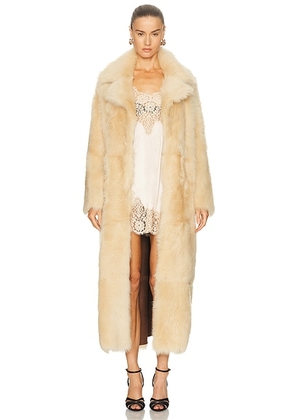 NOUR HAMMOUR Evita Long Luxurious Shearling Coat in Butter - Ivory. Size XL (also in ).