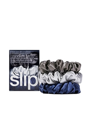 Slip Large Scrunchies Set Of 3 in Navy  Silver & Charcoal - Beauty: NA. Size all.