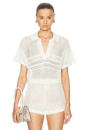 SEROYA Nani Crochet Crop Polo Top in Porcelain - Cream. Size XL (also in ).