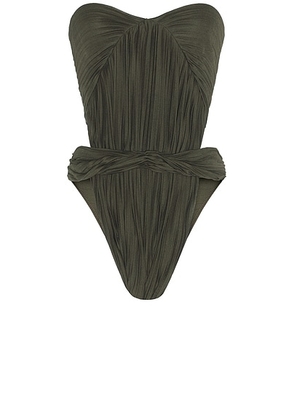 Saint Laurent Jersey Cut Out Bodysuit in Pierre - Army. Size 42 (also in ).