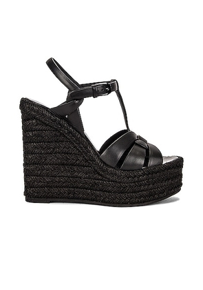 Saint Laurent Tribute Espadrille Wedge Sandals in Noir - Black. Size 39.5 (also in 40, 40.5).