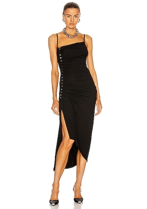 RABANNE Button Down Ruched Dress in Black - Black. Size 40 (also in ).