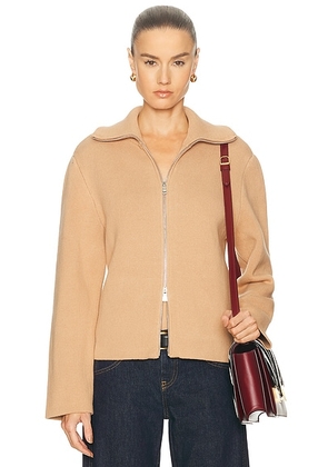 L'Academie by Marianna Avey Zip Cardigan in Light Brown - Tan. Size L (also in M, S, XL, XS, XXS).