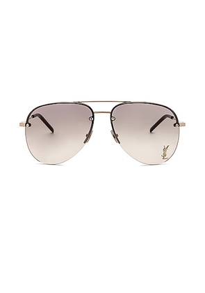 Saint Laurent Classic 11M Sunglasses in Shiny Silver & Gradient Grey - Grey. Size all.