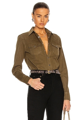Saint Laurent Denim Shirt in Khaki Stone Wash - Army. Size L (also in XS).