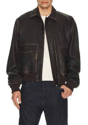Le17Septembre Distressed Leather Bomber Jacket in Brown - Brown. Size 50 (also in ).