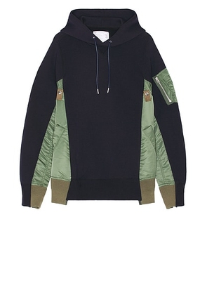 Sacai Sponge Sweat X Nylon Twill Hoodie in Navy & Khaki - Blue. Size 2 (also in 4).