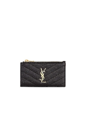 Saint Laurent Zipped Fragments Card Case in Noir - Black. Size all.