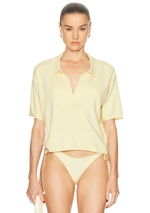 La Porte Josie Boxy Knit Polo Top in Anise Flower - Yellow. Size L (also in M, XS).