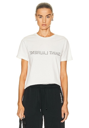 Saint Laurent Logo T-shirt in Naturel & Noir - White. Size L (also in M, S, XL, XS).