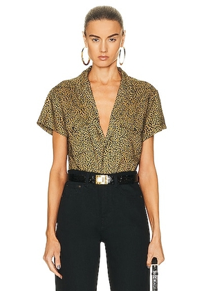 Saint Laurent Cropped Short Sleeve Shirt in Black & Camel - Brown. Size M (also in ).