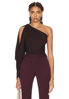 Saint Laurent Jersey One Shoulder Bodysuit in Aubergine - Burgundy. Size 40 (also in ).