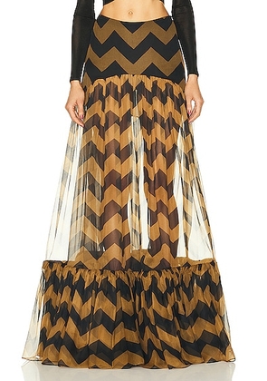 Saint Laurent Ruffle Skirt in Paille Fonce Noir - Olive. Size 38 (also in 36).