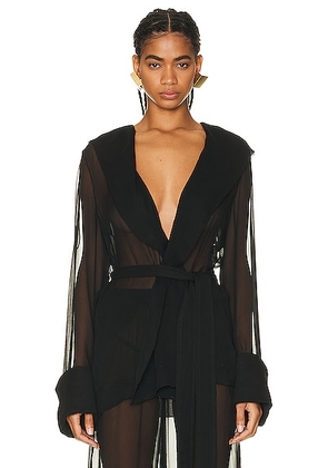 Saint Laurent Silk Jacket in Noir - Black. Size 38 (also in 36).