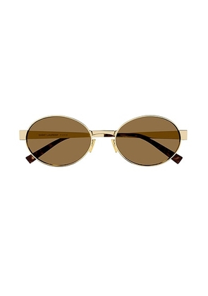 Saint Laurent Round Sunglasses in Gold & Brown - Metallic Gold. Size all.